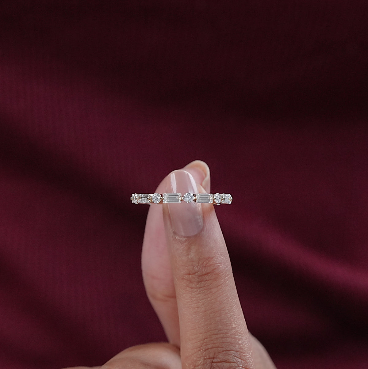 Baguette & Round Cut Lab Diamond Bridal Band