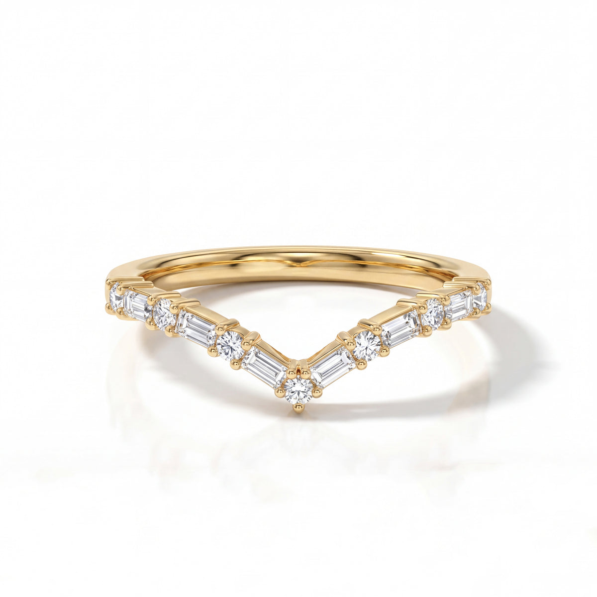Baguette & Round Cut V Shaped Stacking Band