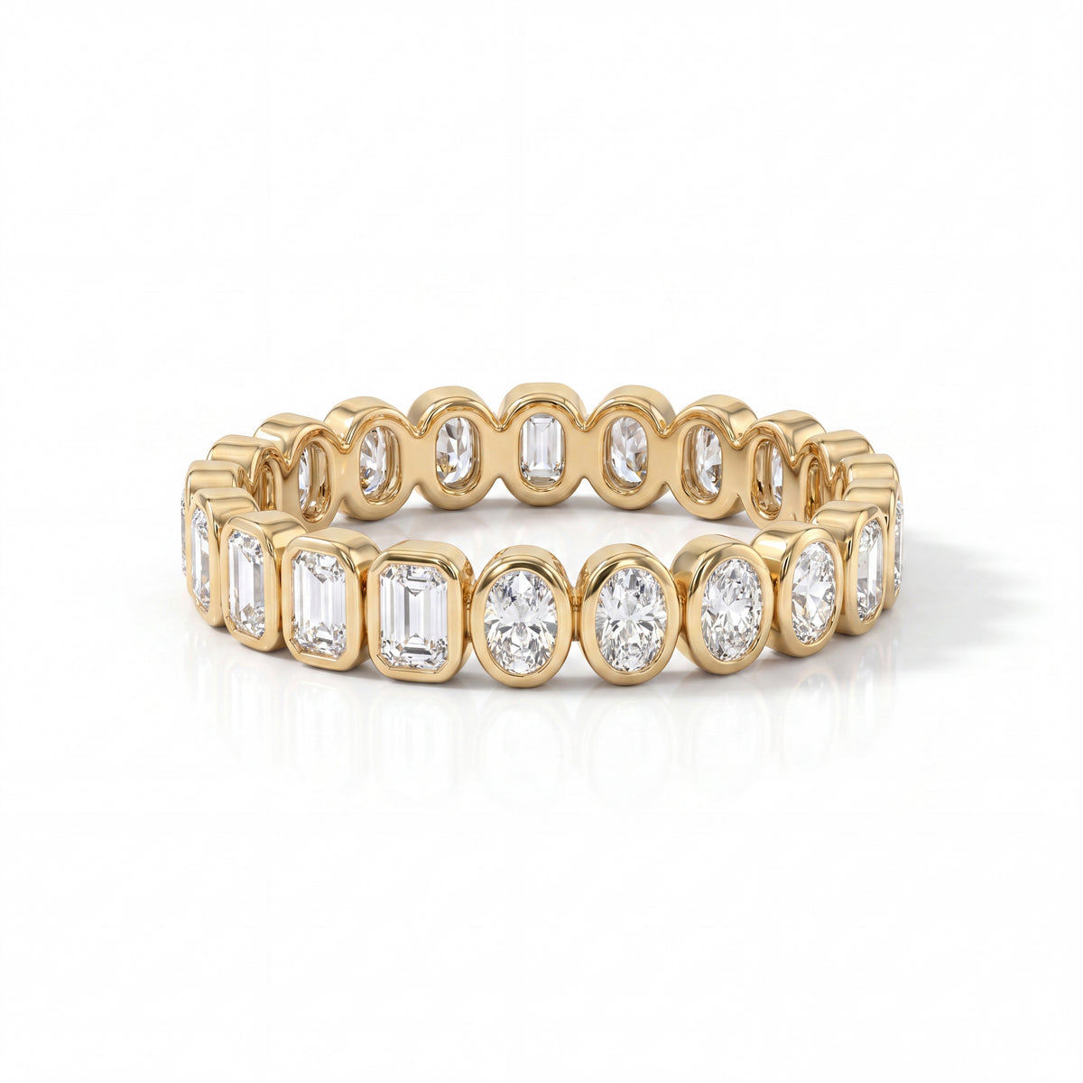 Emerald & Oval Cut Diamond Bezel Set Band
