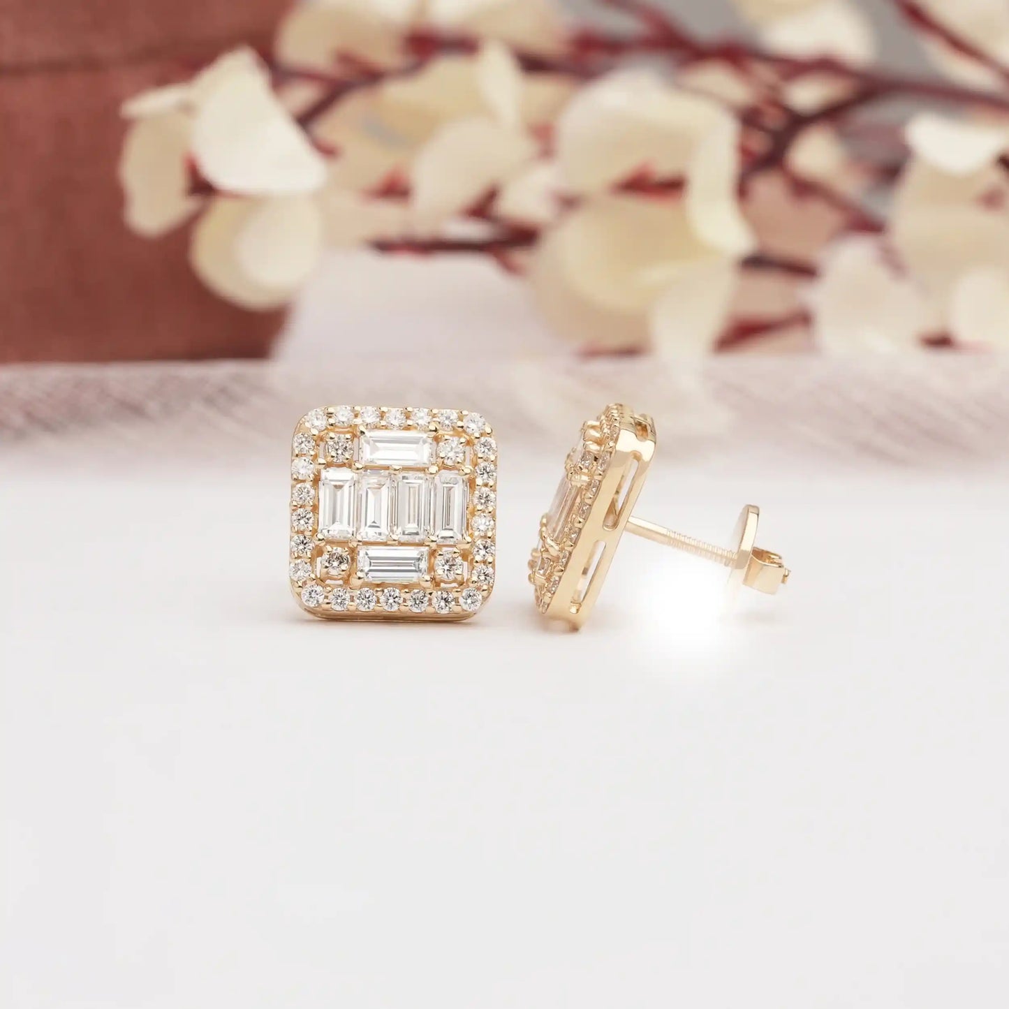 Baguette And Round Cut Lab Grown Diamond Earrings