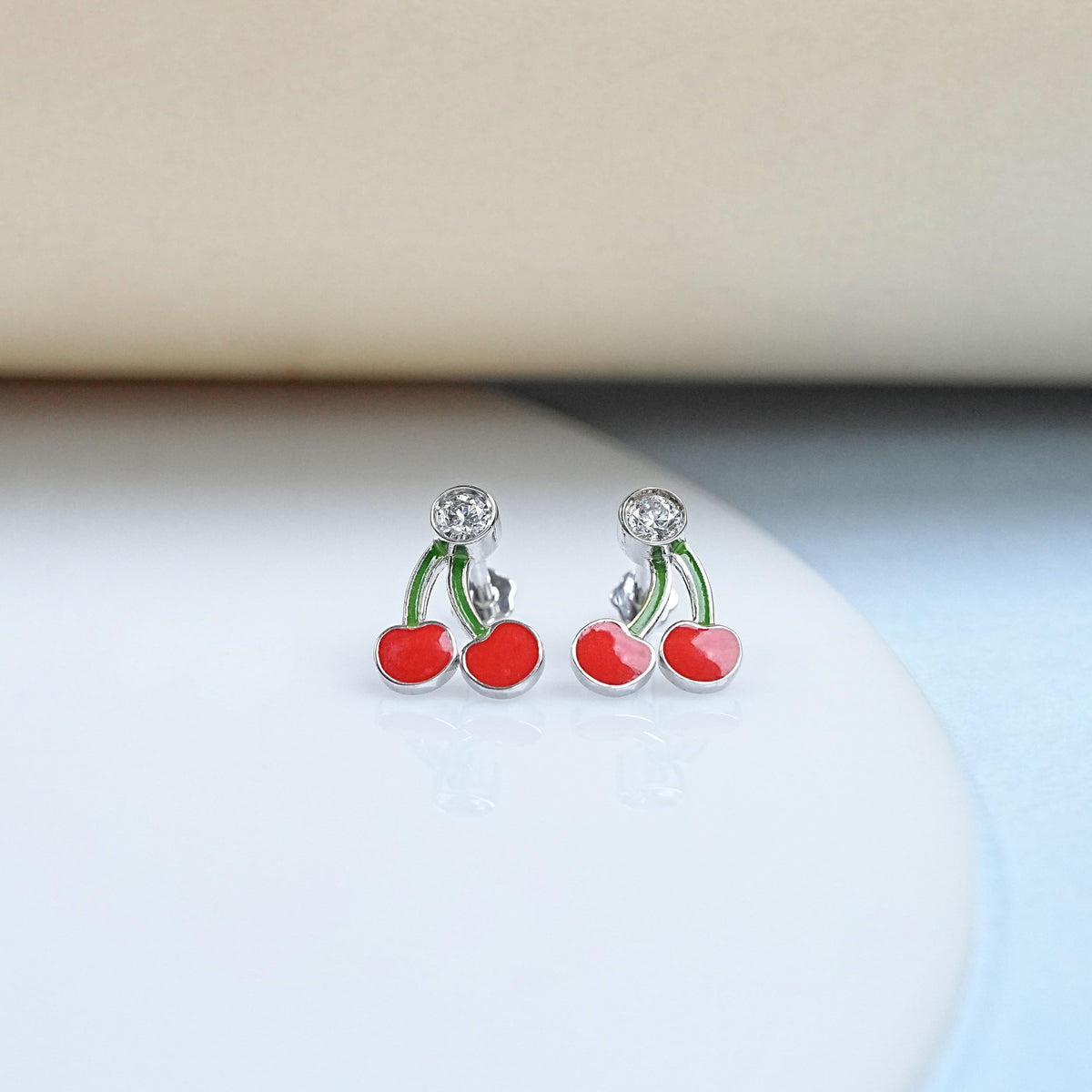 Cherry Enamel Diamond Earrings