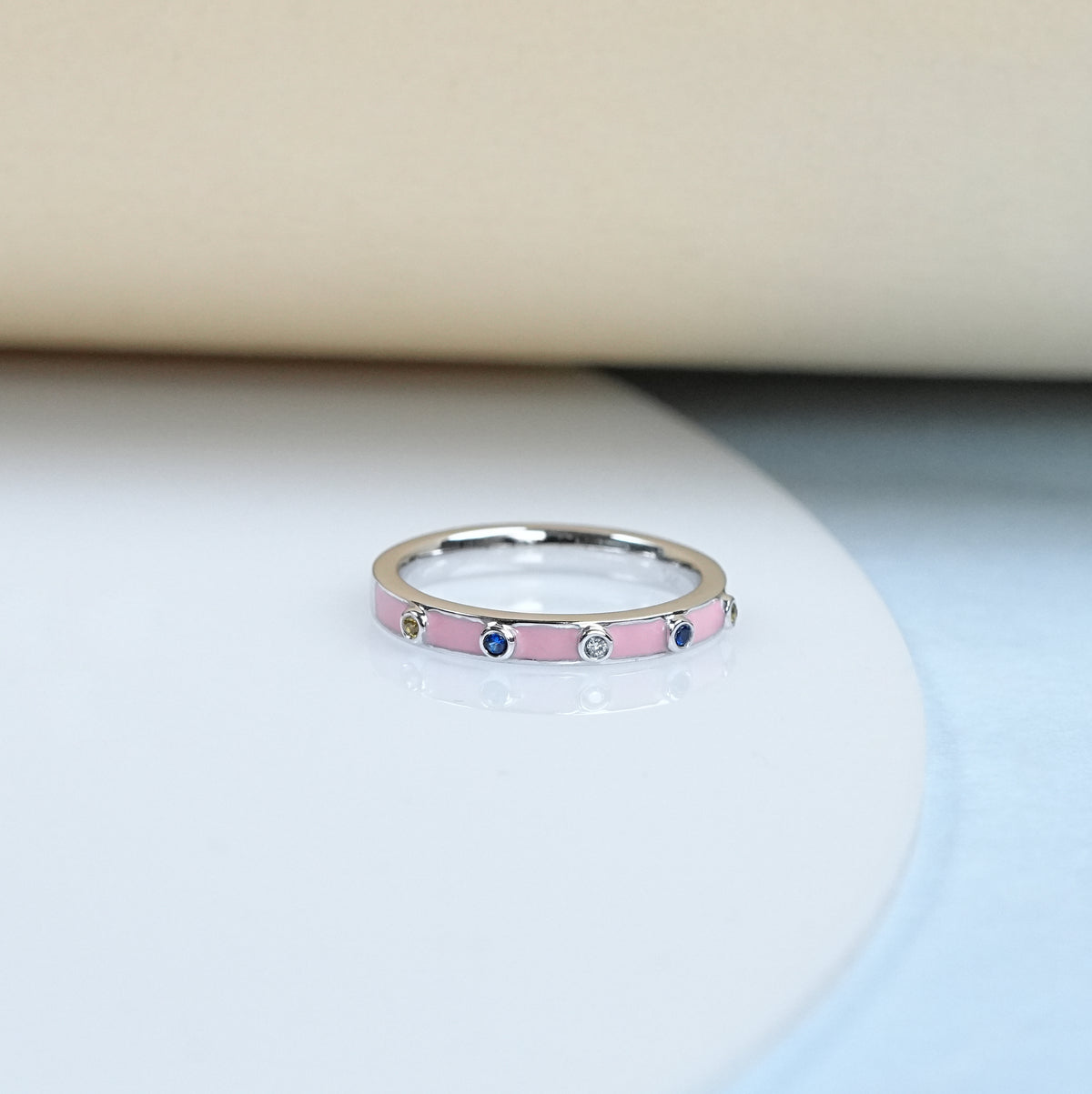 Gemstone Enamel Half Eternity Band