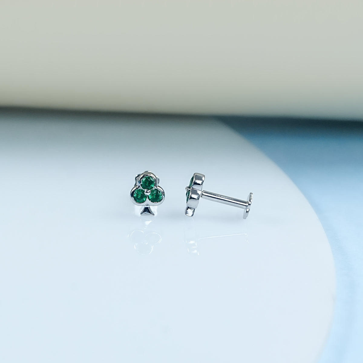 Green Gemstone Round Cut 3 Leaf Clover Earrings