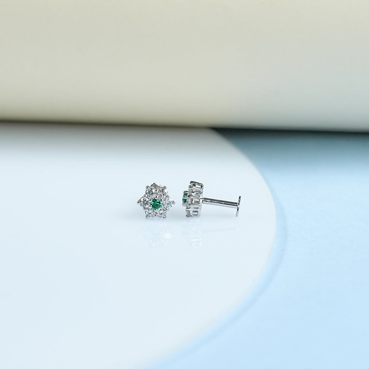 Minimalist Gemstone And Diamond Flower Stud Earring