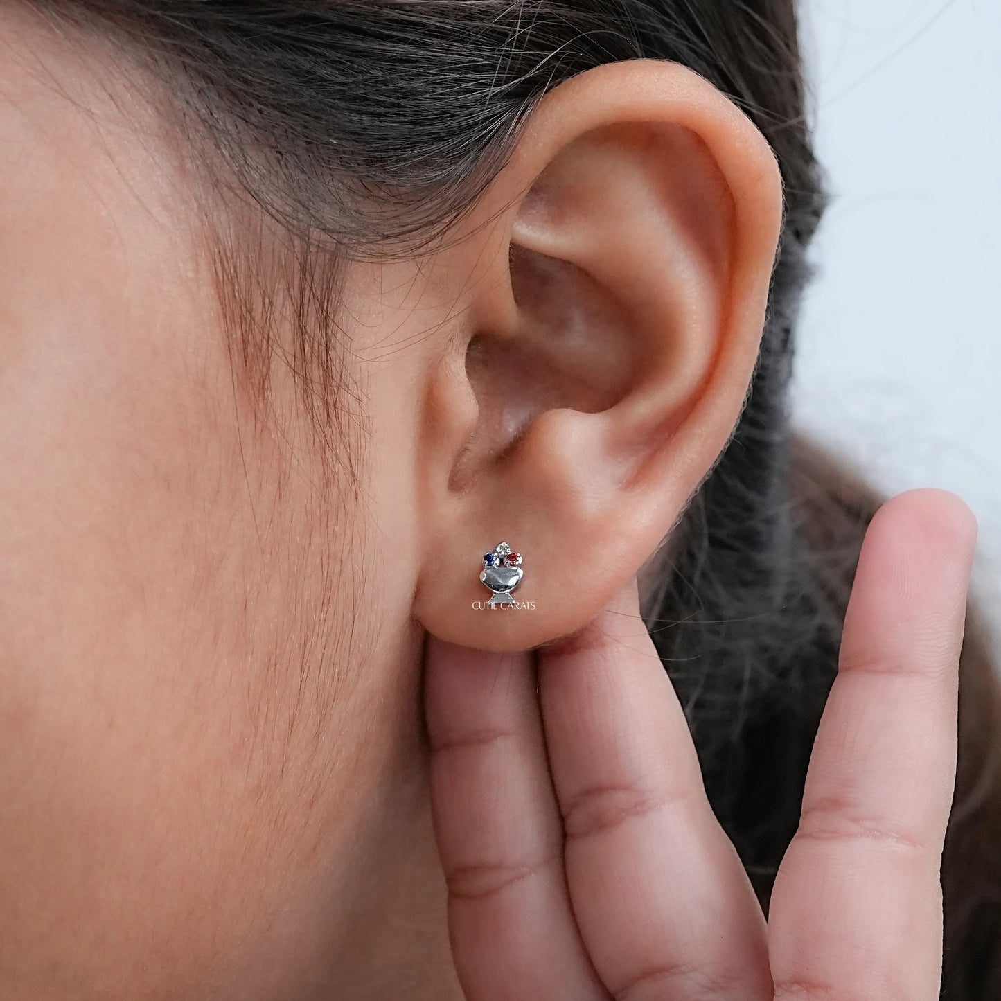 Ice Cream Bowl Tiny Gemstone Stud Earrings