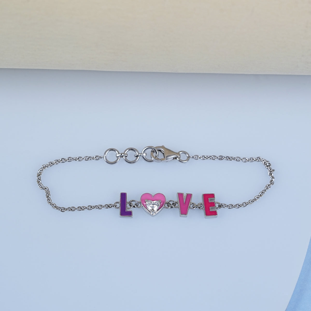 Heart Cut Lab Diamond Enamel Bracelet