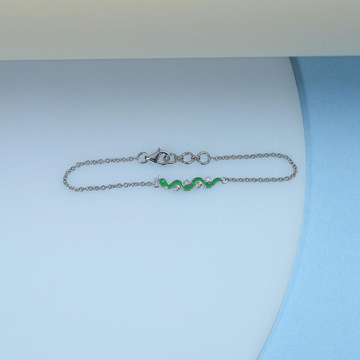 Bezel Set Round Diamond Green Enamel Bracelet