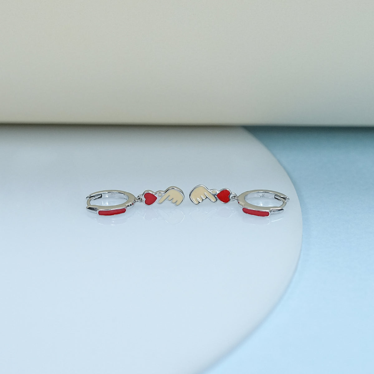 Red Enamel Korean Finger Heart Earrings