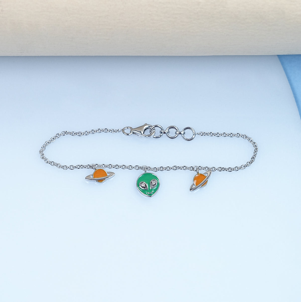 Alien Head And Saturn Charm Enamel Bracelet