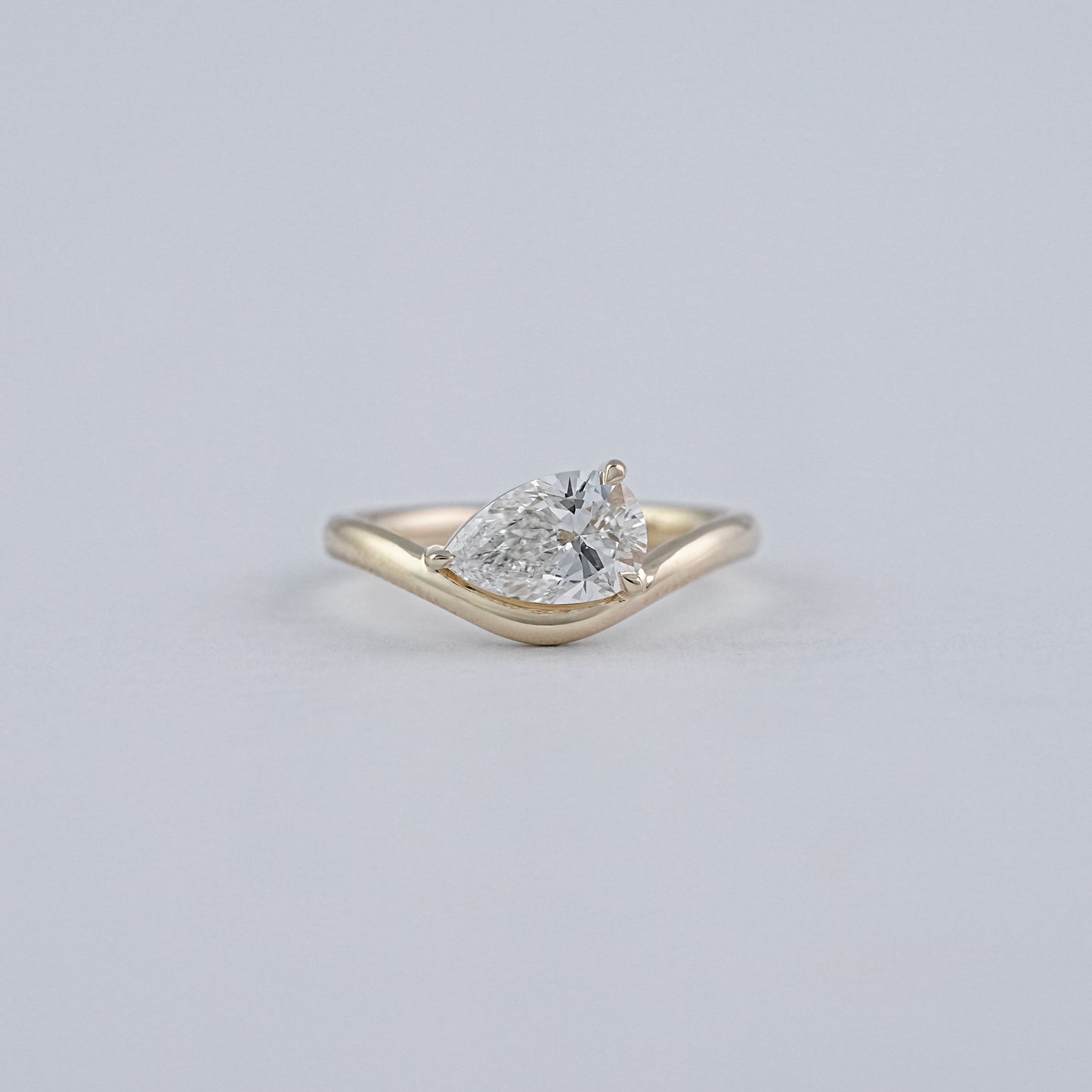 Pear Cut Lab Diamond V Shape Engagement Ring