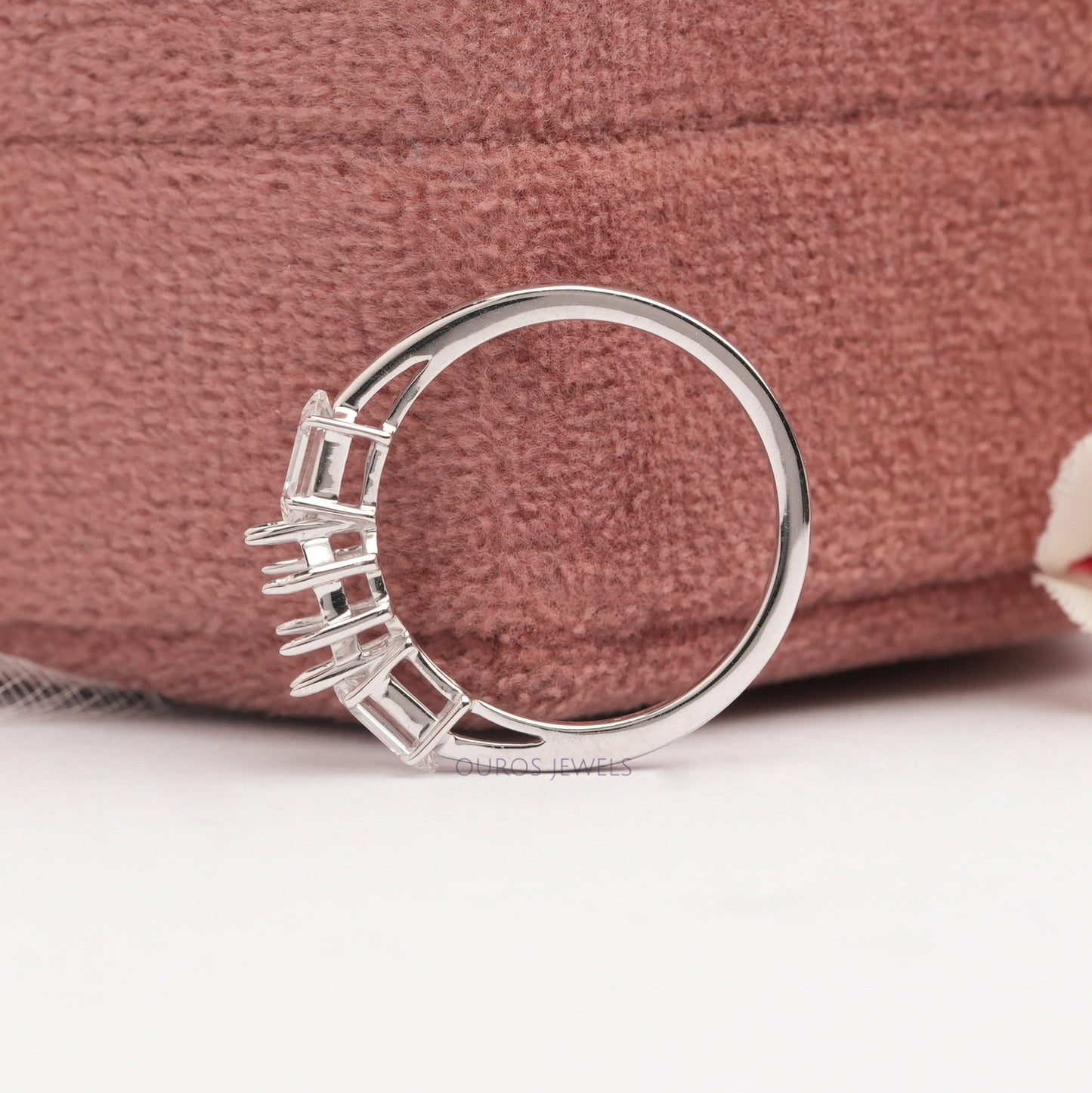 Elongated Hexagon Three Stone Mount Ring