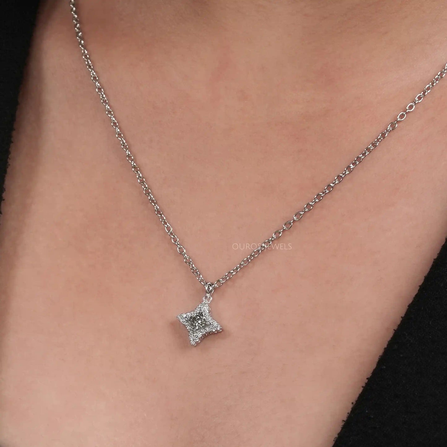 Olive Princess Cut Halo Pendant