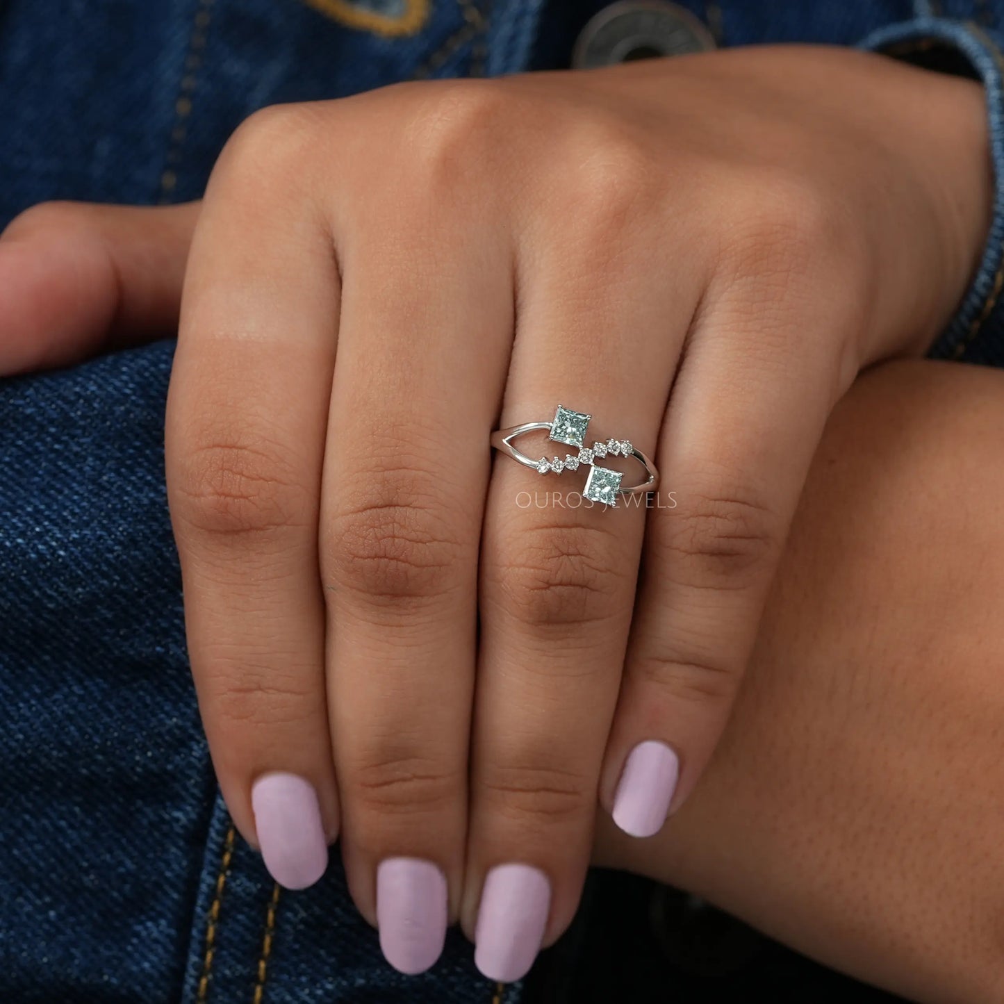 Green Princess Cut Bypass Ring