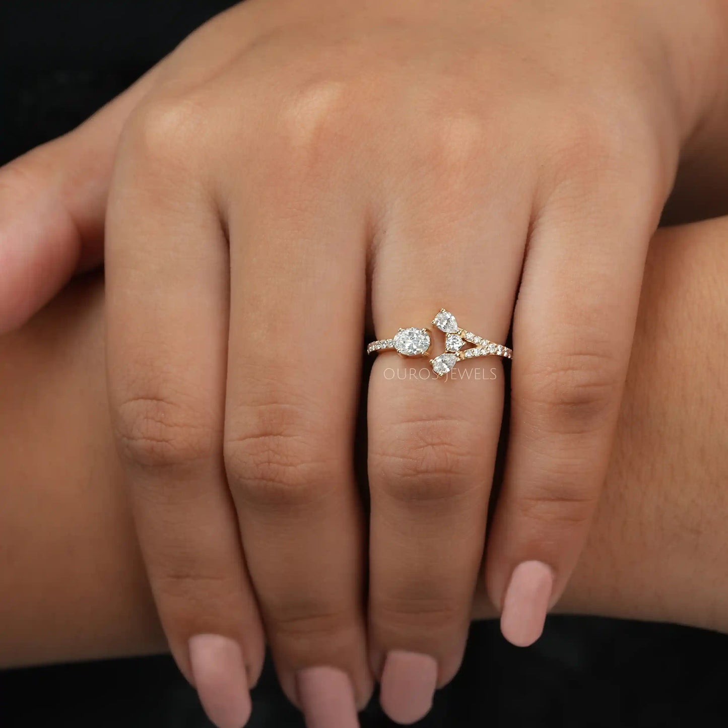 Yellow Gold Open Cuff Lab Diamond Ring