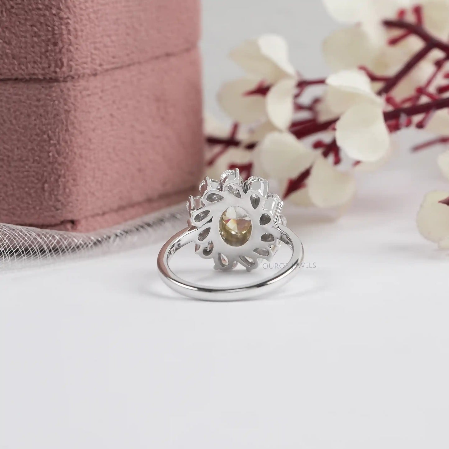 Yellow Oval Bezel Set Halo Pear Engagement Ring
