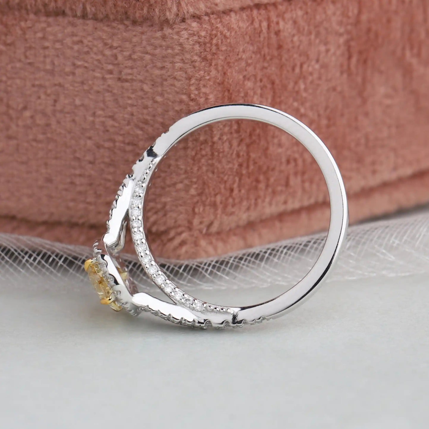 Yellow Oval Lab Diamond Halo Split Shank Engagement Ring