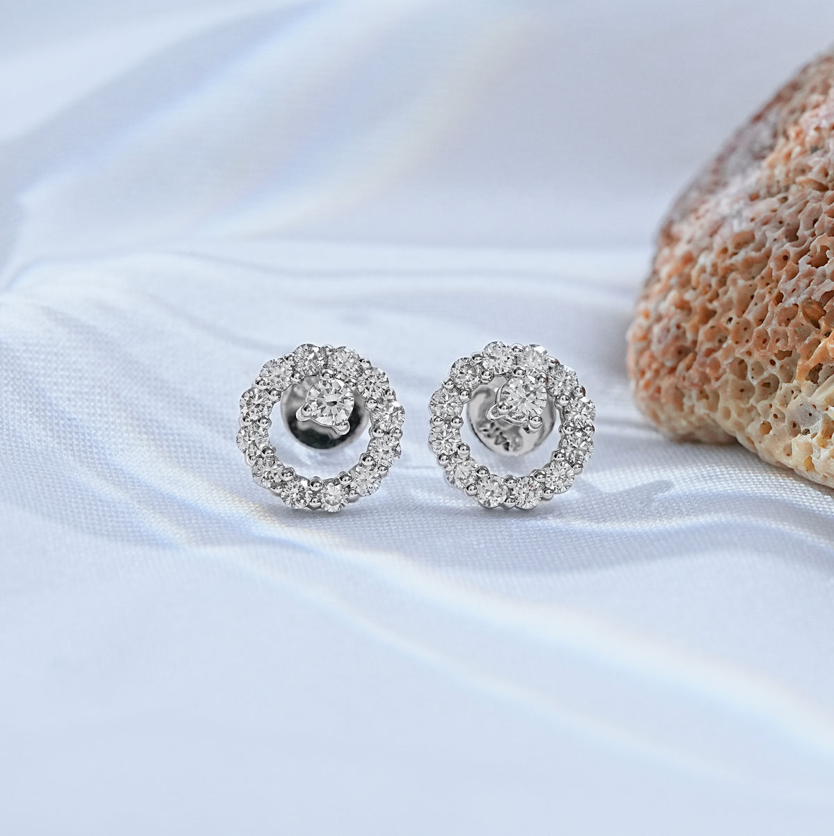 Open Circle Round Diamond Stud Earrings