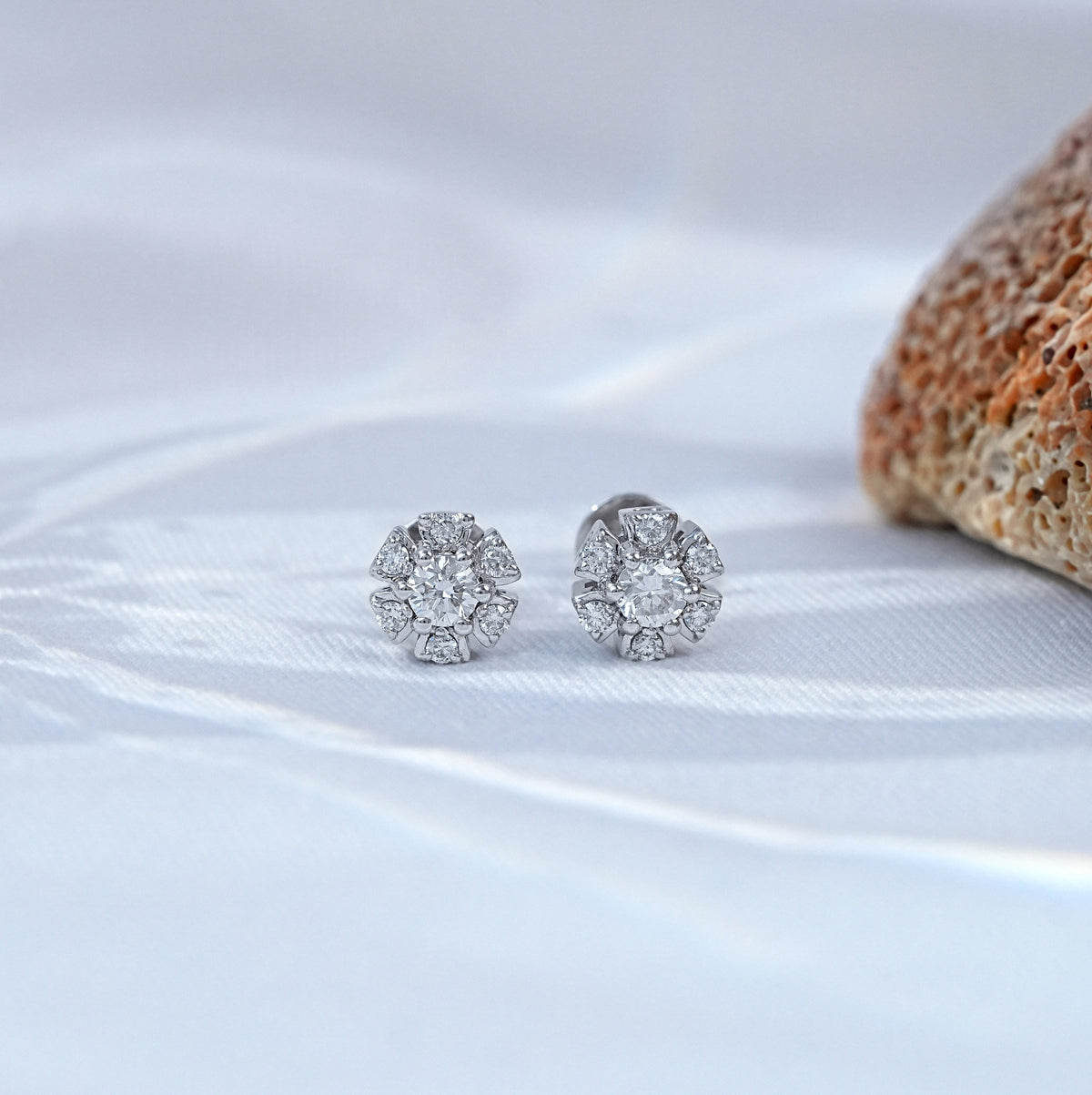 Floral Shape Round Cut Stud Earrings