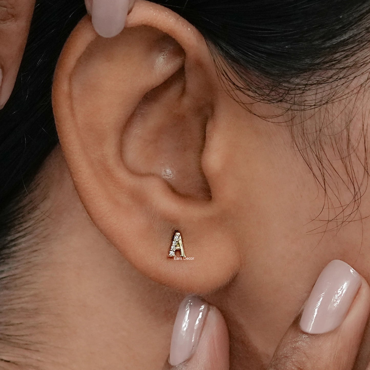 Round Cut Initial Letter Stud Earrings