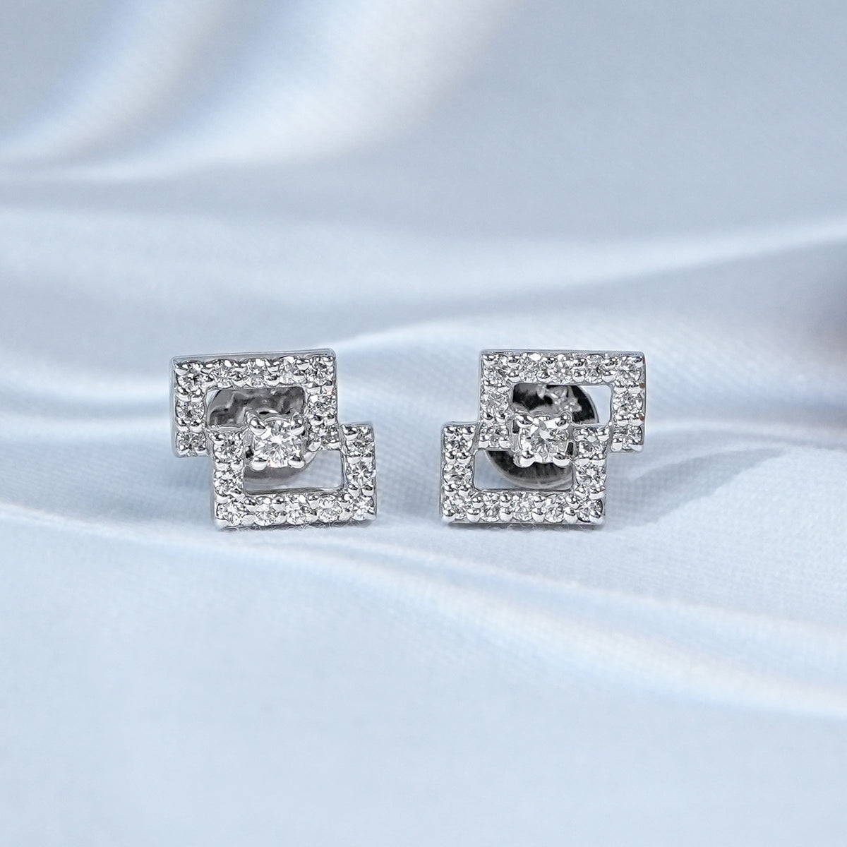 Round Cut Diamond Geometric Studs Earrings