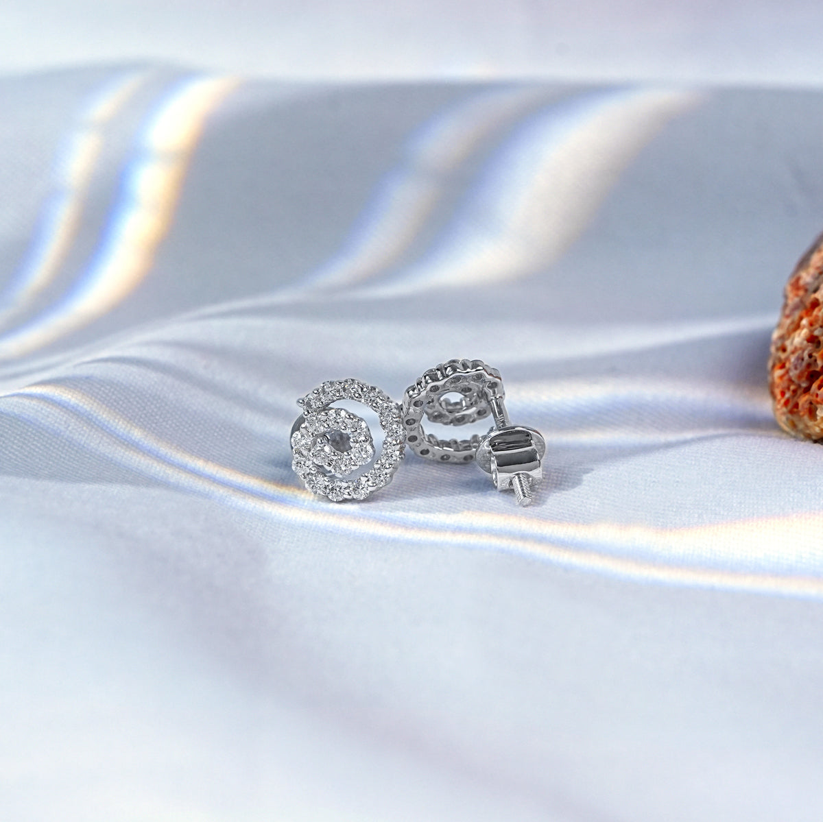 Round Diamond Spiral Stud Earrings