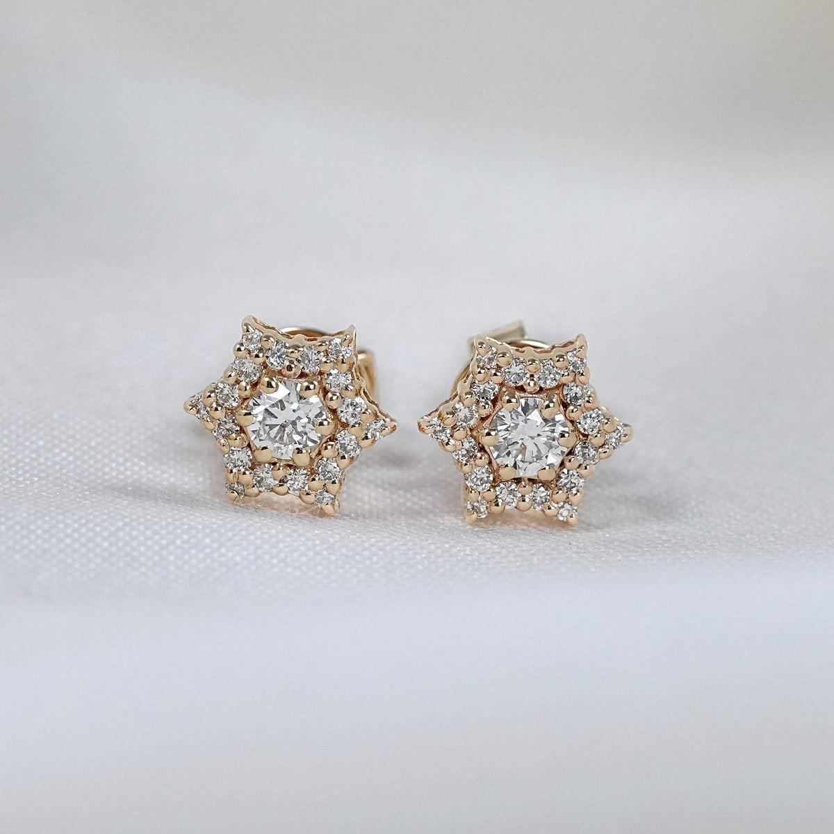 Round Cut Diamond Floral Pave Set Stud Earrings