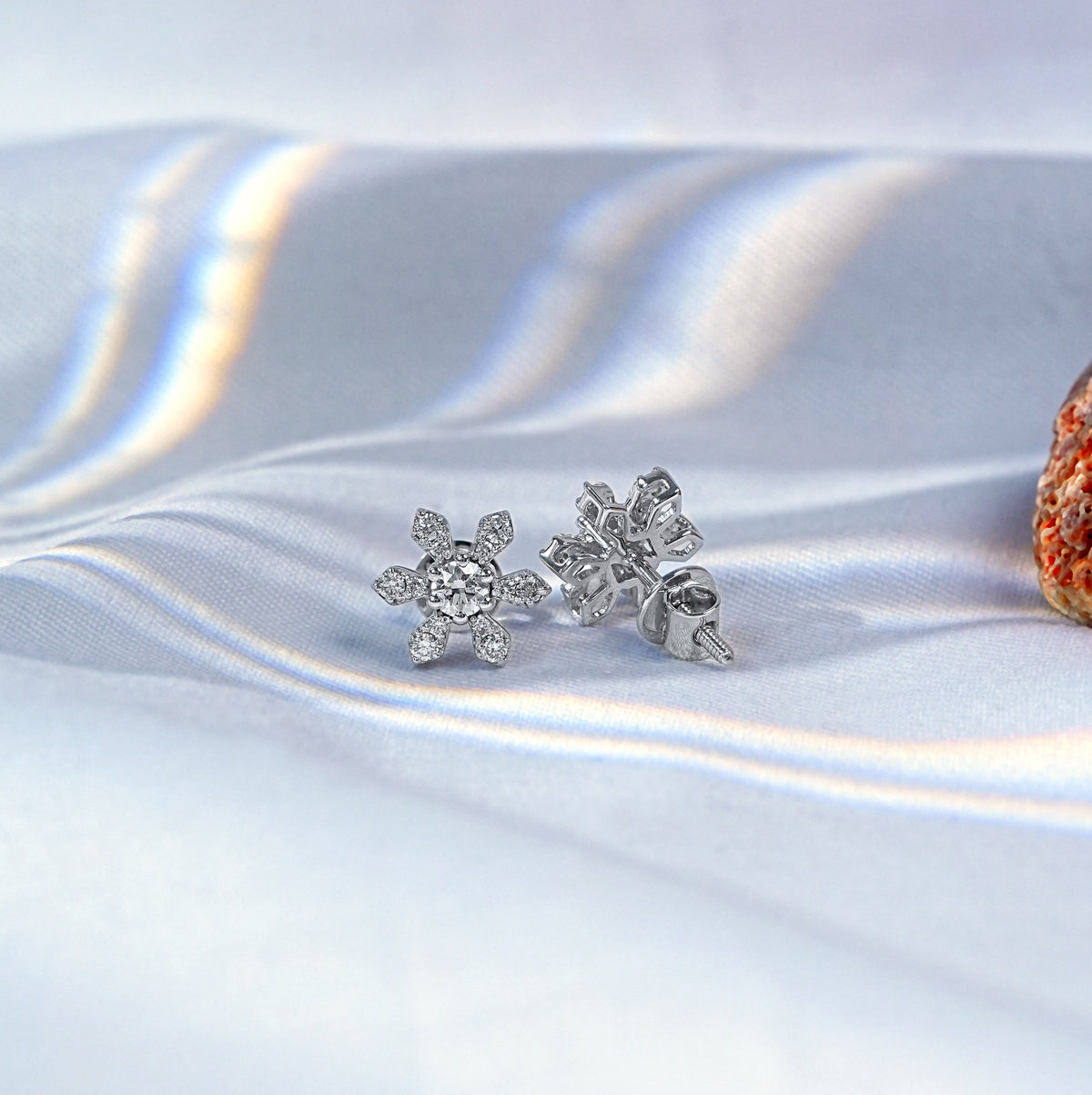 Round Diamond Dainty Flower Stud Earrings