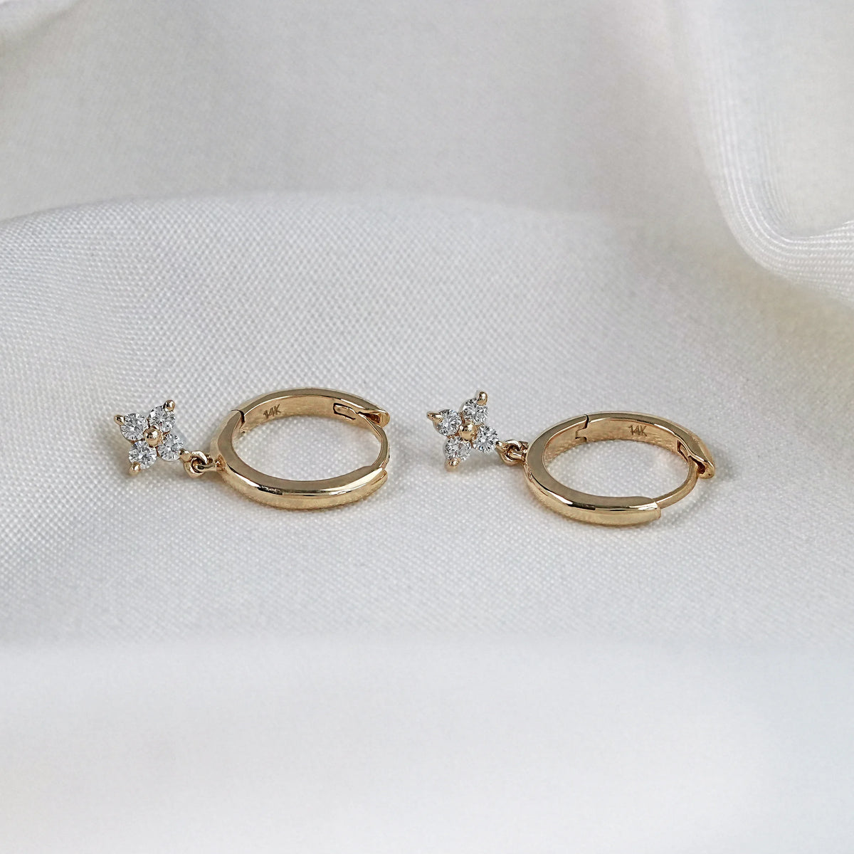 Yellow Gold Round Diamond Hoop Earrings