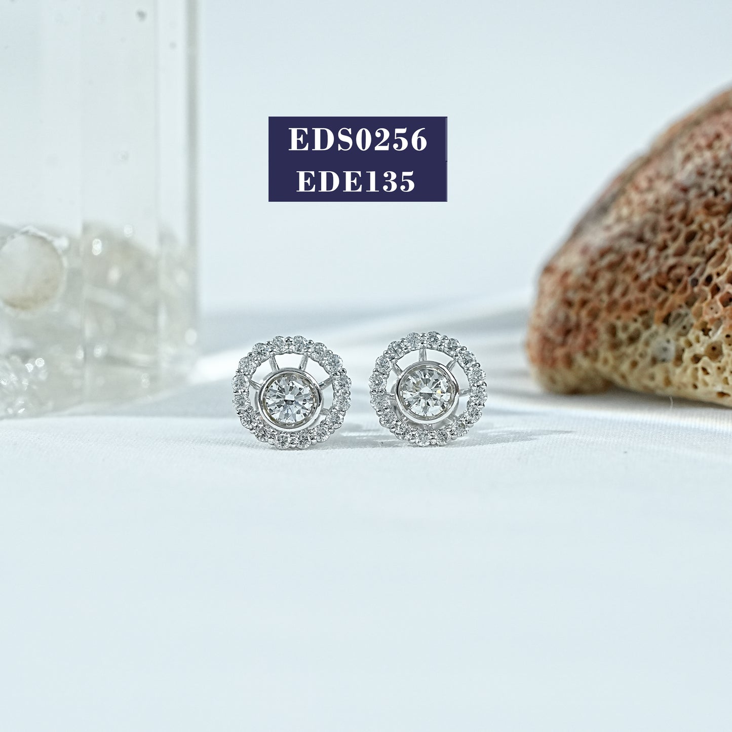 Round Diamond Open Halo Bezel Set Stud Earrings