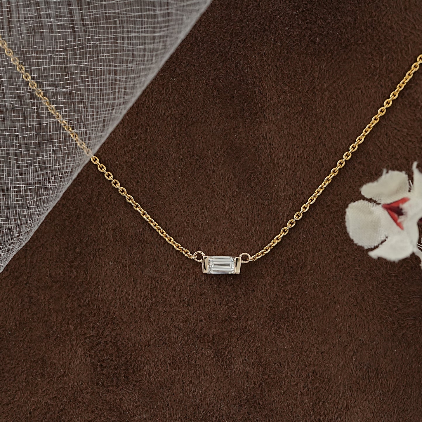 Baguette Cut Lab Diamond Half Bezel Set Necklace