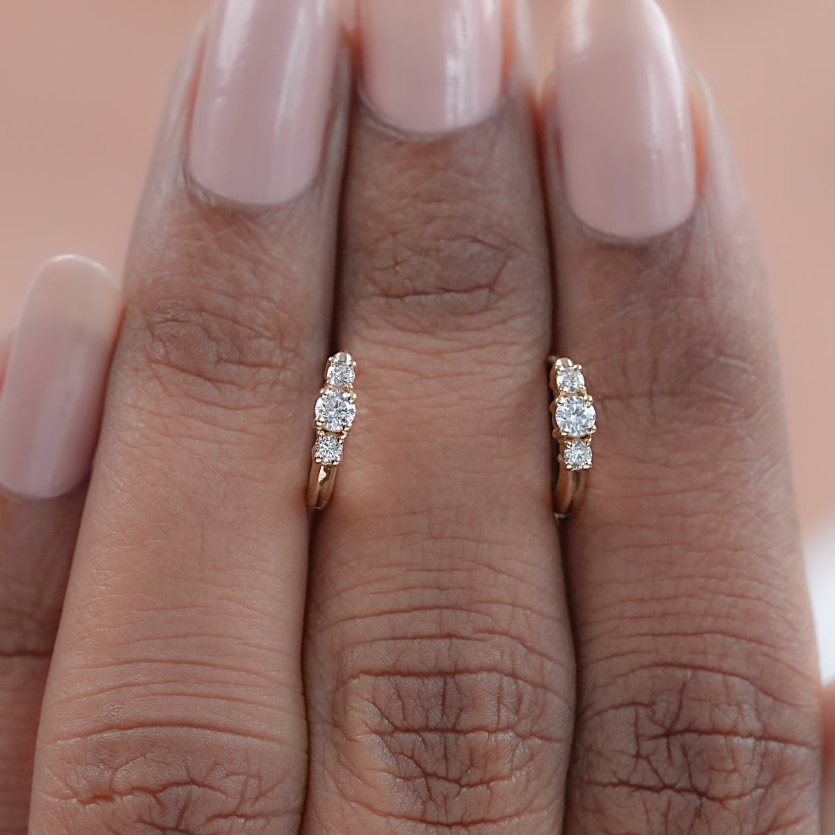 Three Stone Round Cut Hoop Earring