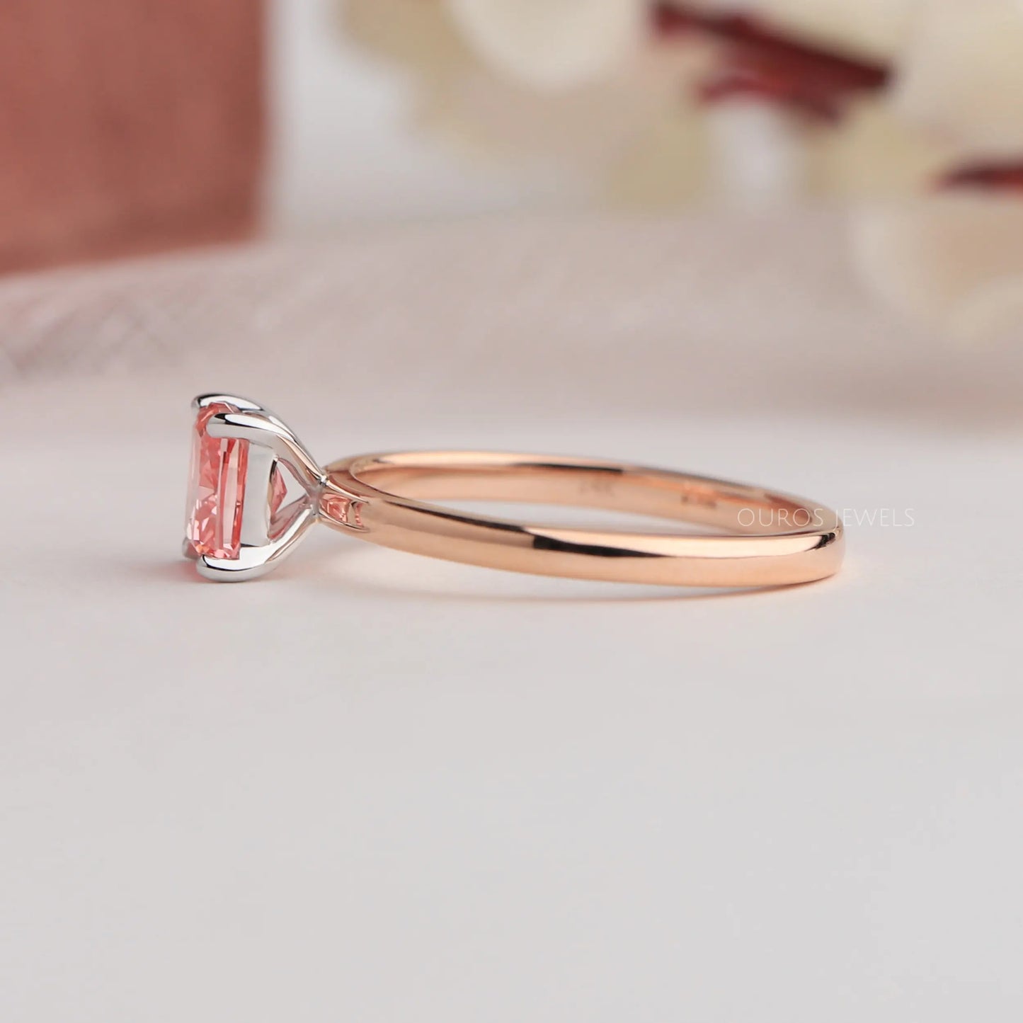 Pink Cushion Cut Solitaire Ring