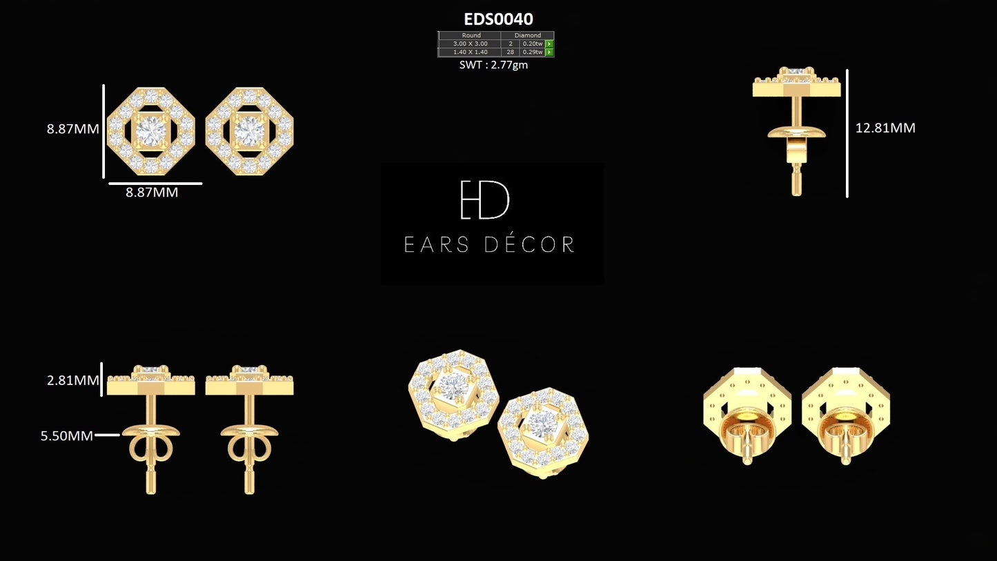 Round Cut Yellow Gold Studs Earrings