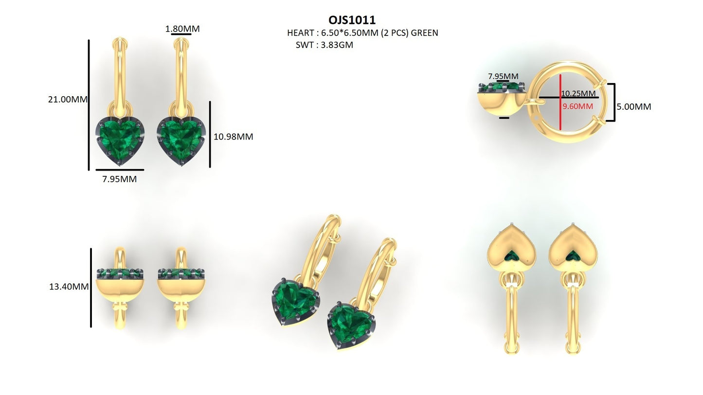 Green Heart Gemstone Black Coating Hoop