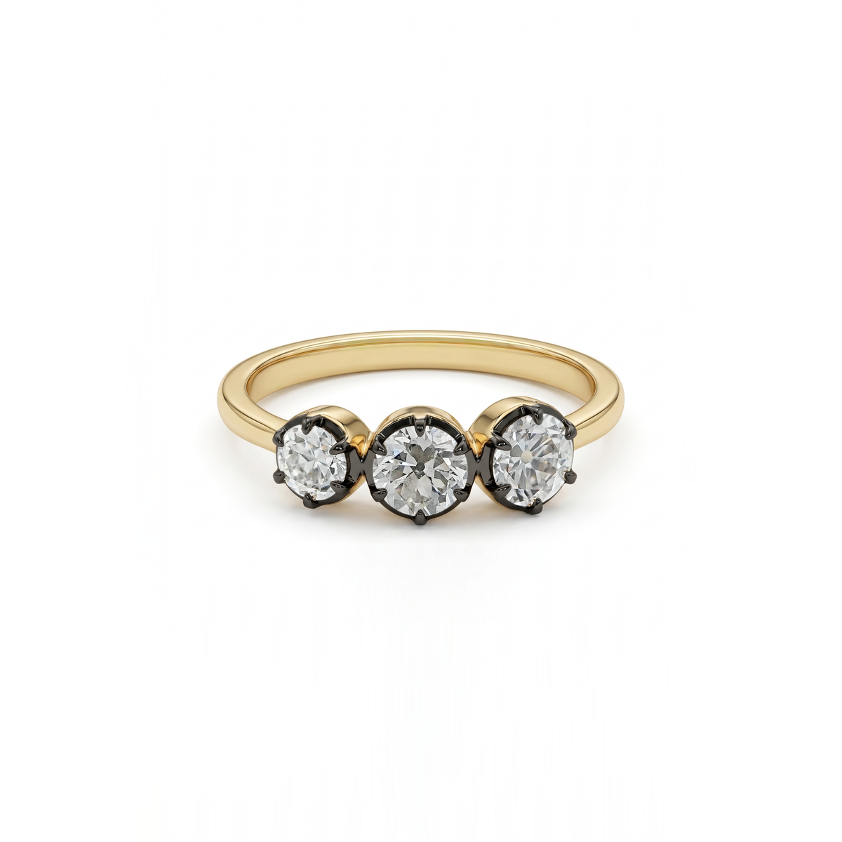 Old European Round Lab Diamond Three Stone Ring