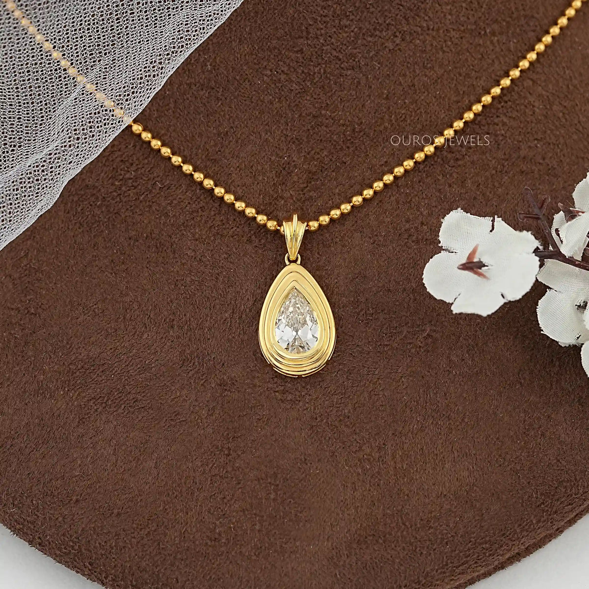 Old Mine Pear Diamond Solitaire Bezel Pendant