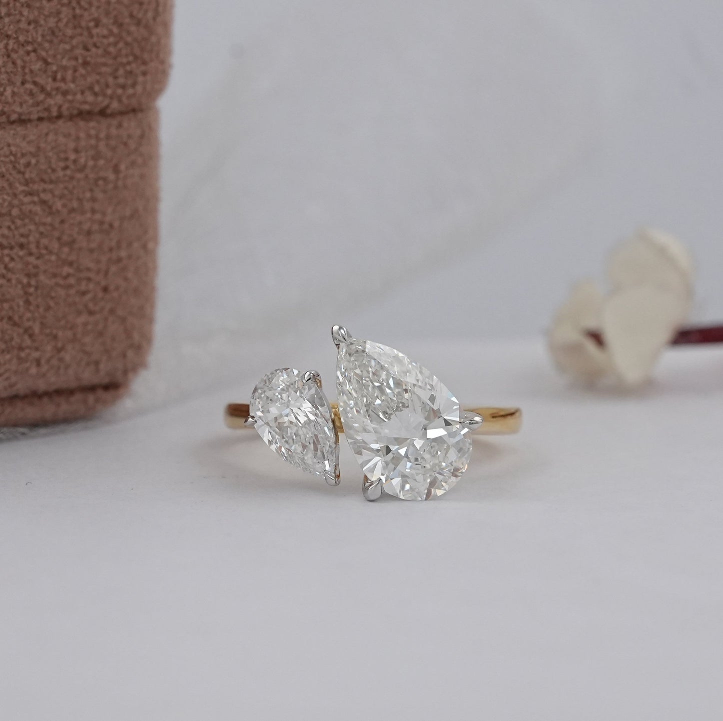 Two Stone Pear lab Diamond Engagement Ring