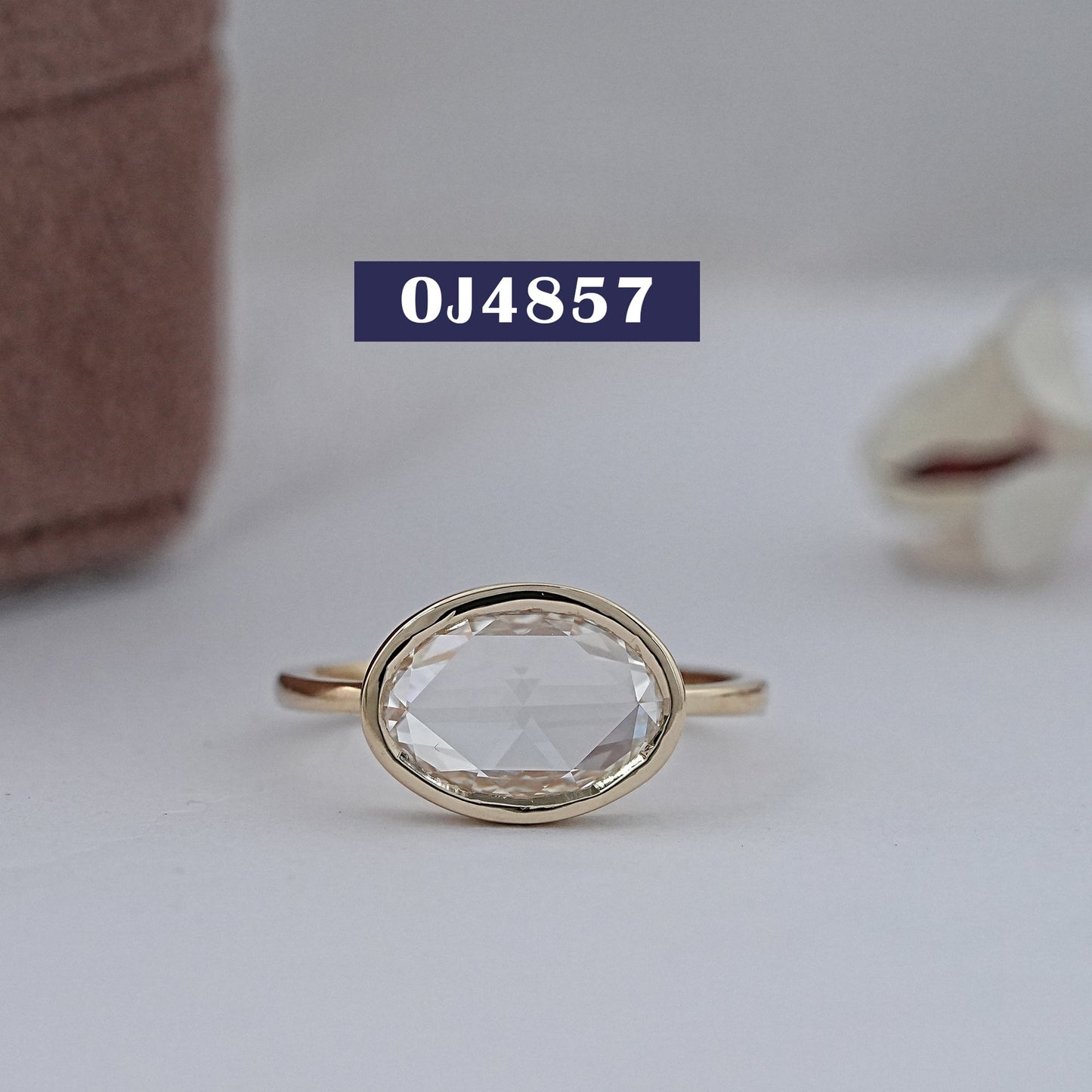 Rose Cut Oval Lab Diamond Engagement Ring