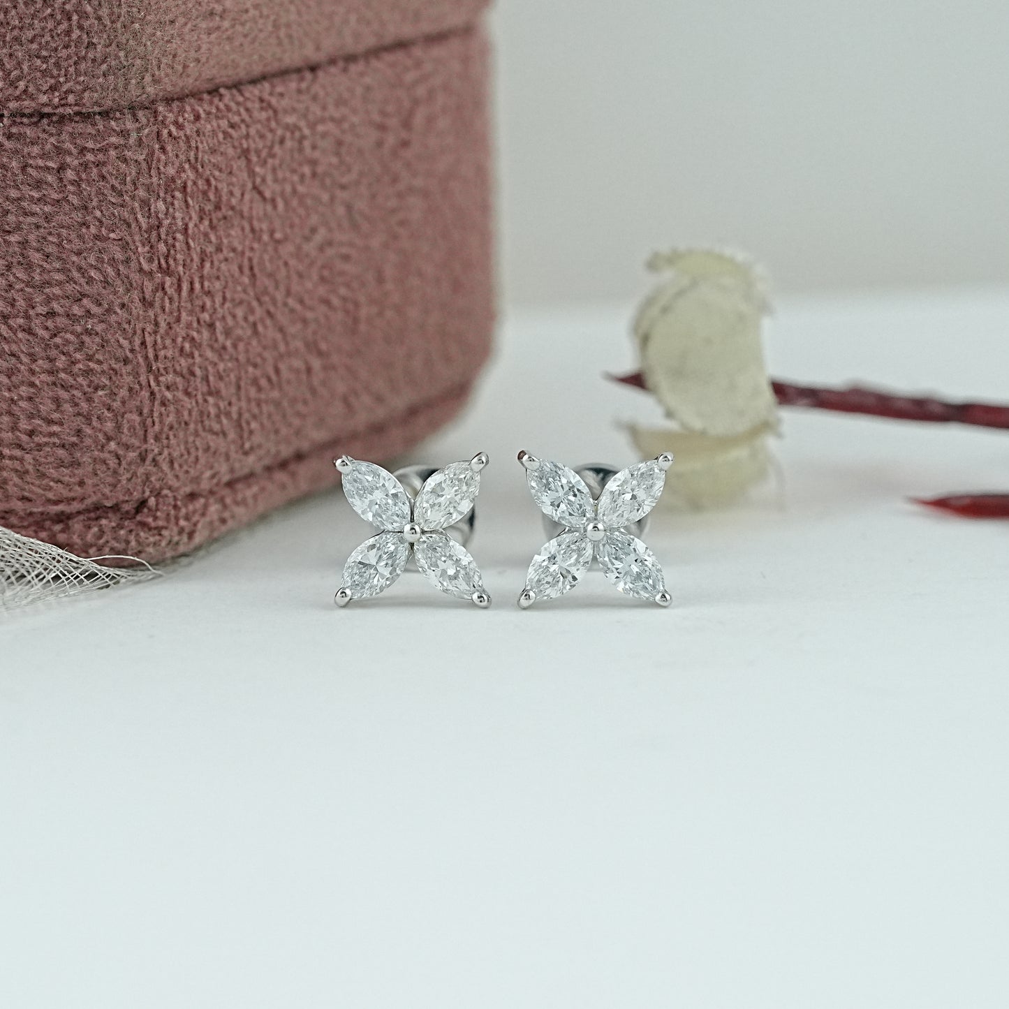 Flower Shape Marquise Cut Lab Stud Earring