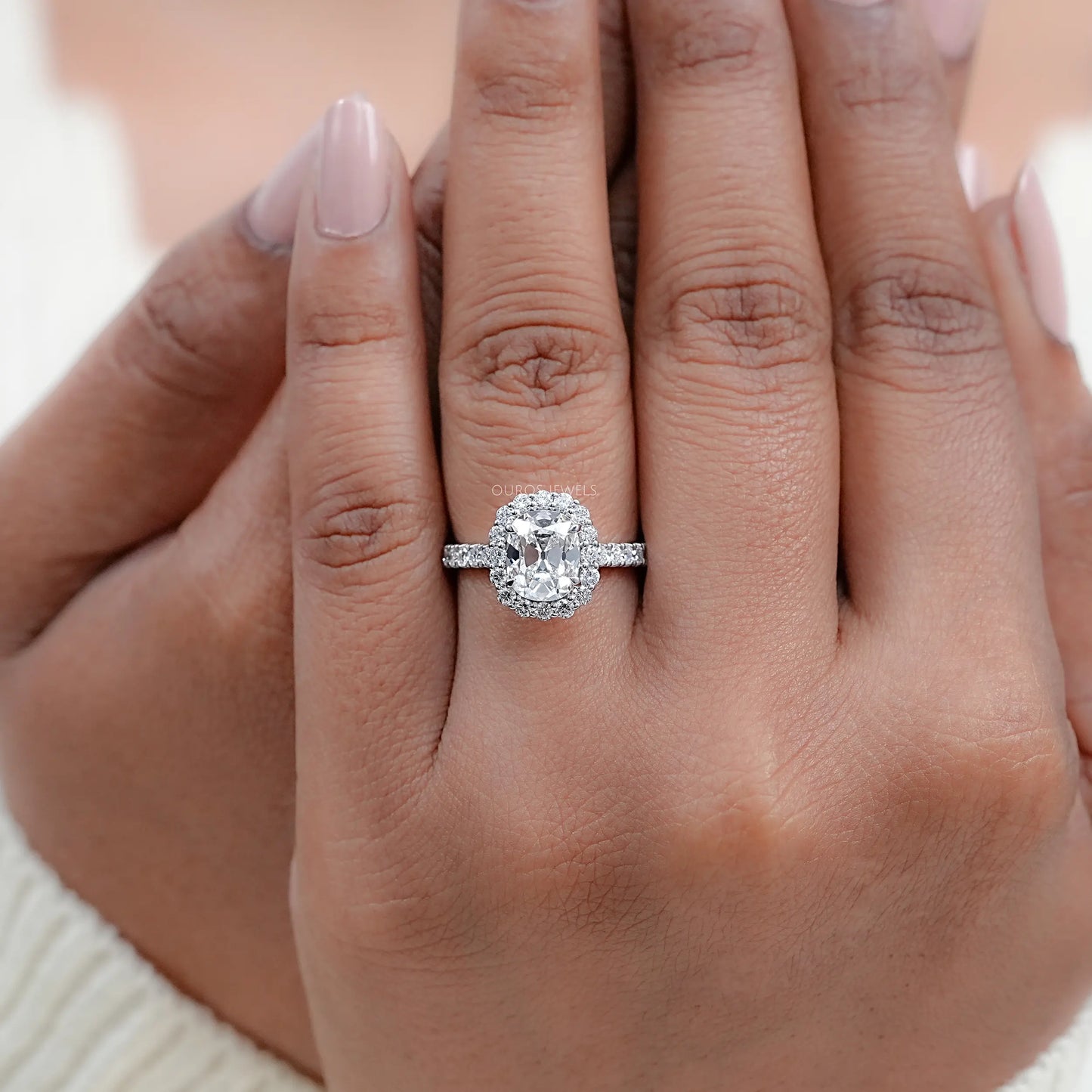 Old Mine Cushion Diamond Halo Accent Ring
