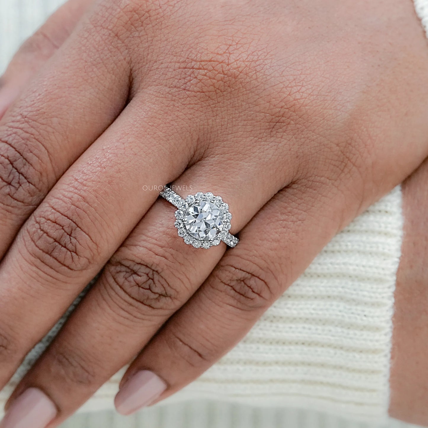 OEC Round Diamond Halo Accent Ring