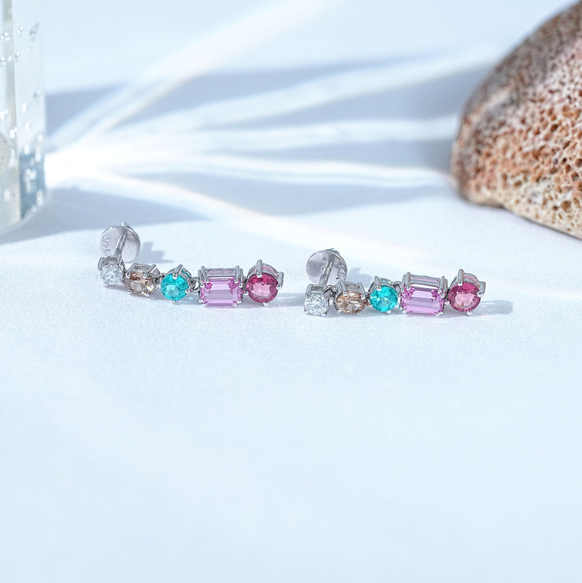 Multi Shape Gemstone Diamond Dangle Earrings