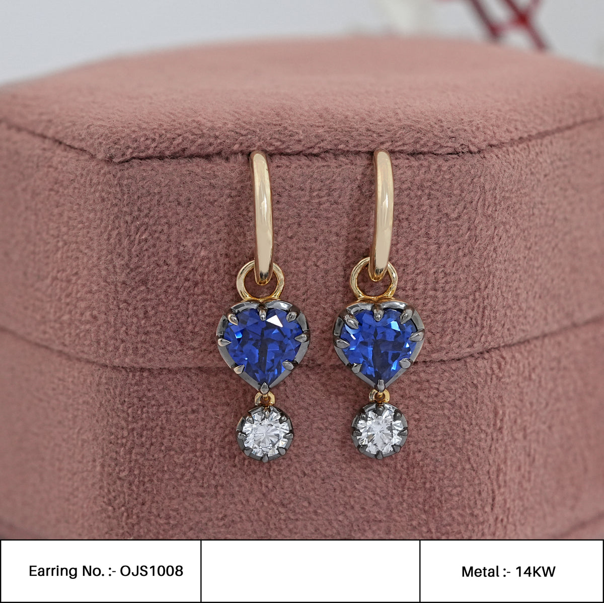 Sapphire Heart Gemstone Round Diamond Drop Earrings