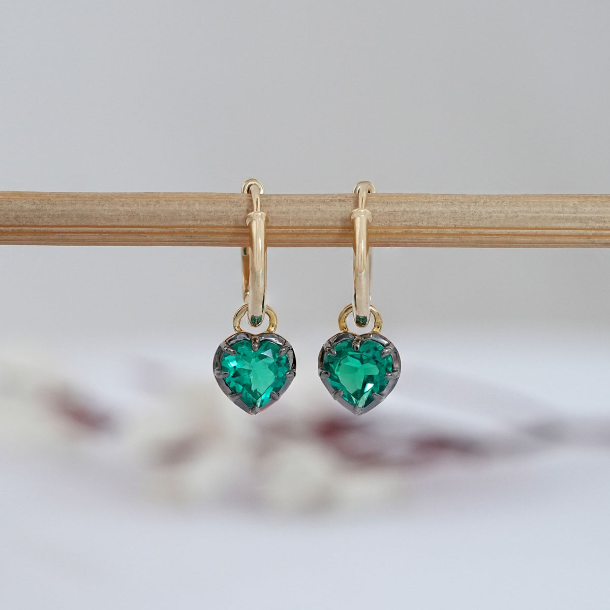 Green Heart Gemstone Black Coating Hoop