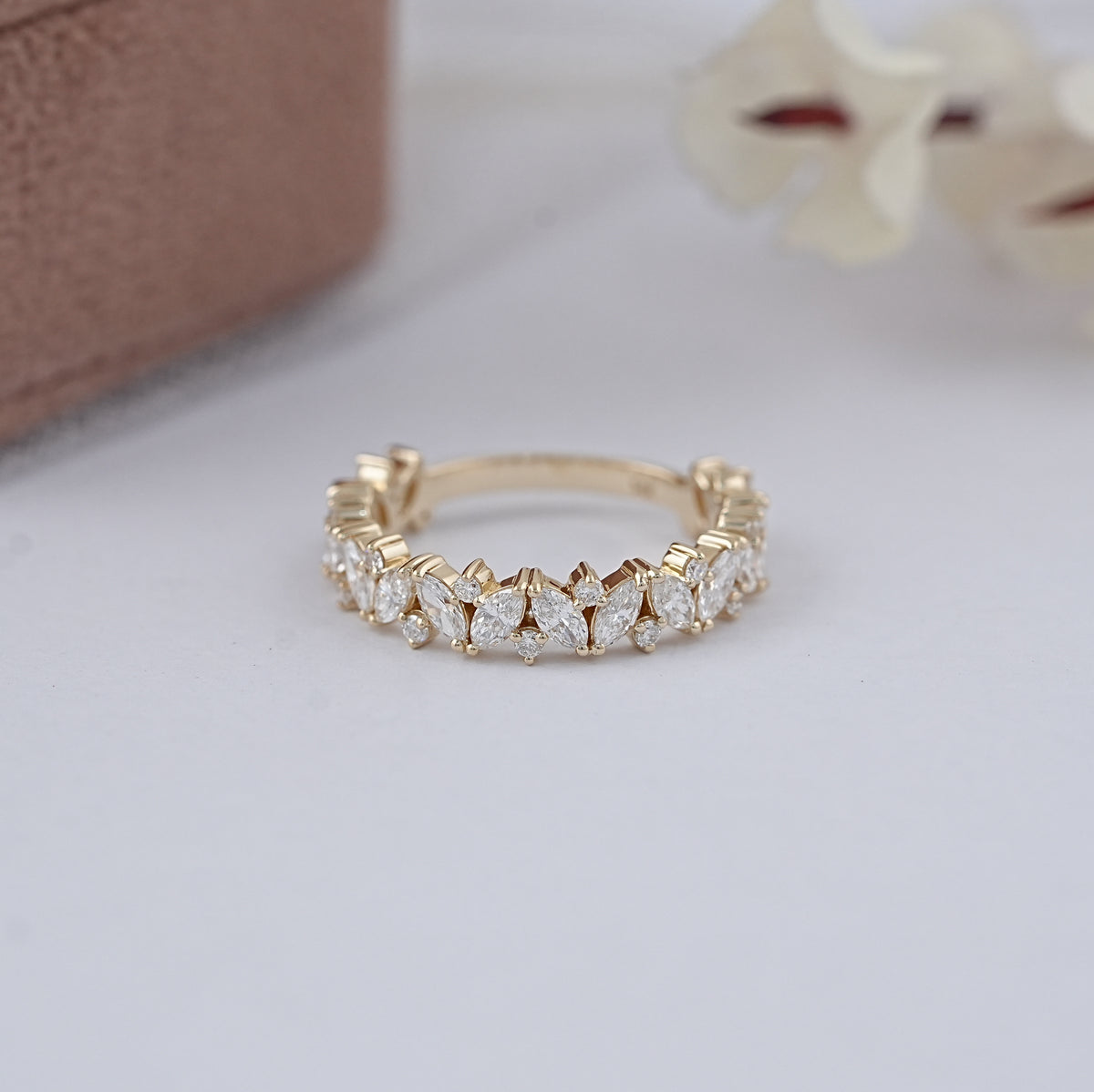 Round And Marquise Cut Wedding Band