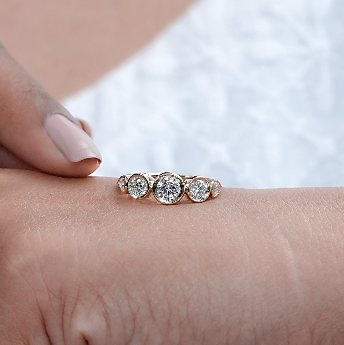 Round Cut Five Stone Bezel Set Wedding Ring