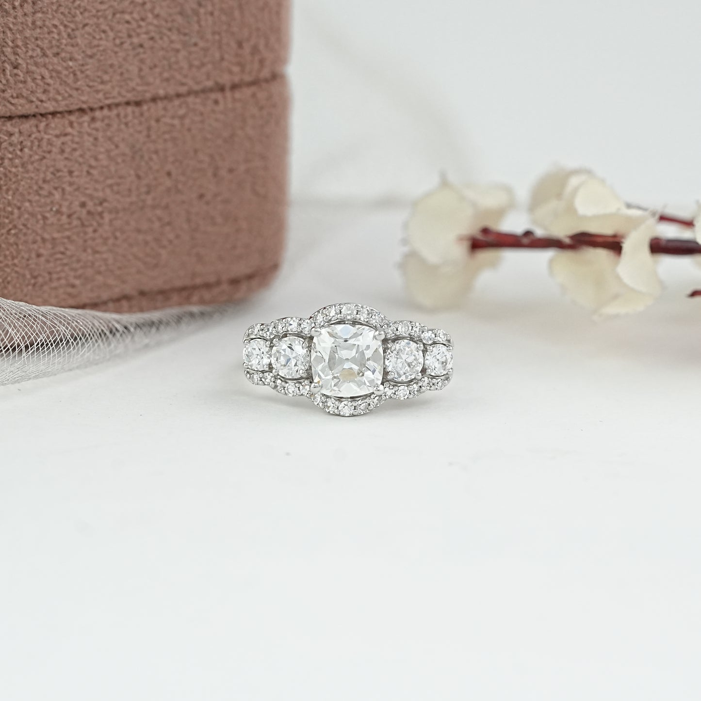 Old Mine Cushion Lab Diamond Five Stone Ring