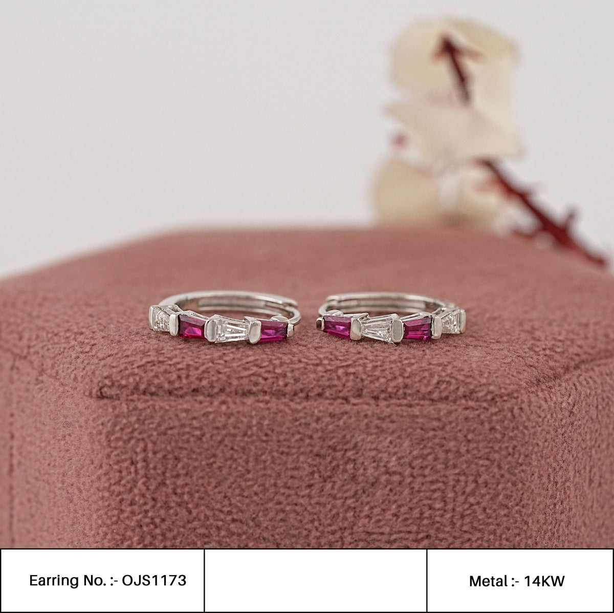 Tapered Baguette Ruby Gemstone Huggie Hoop Earrings