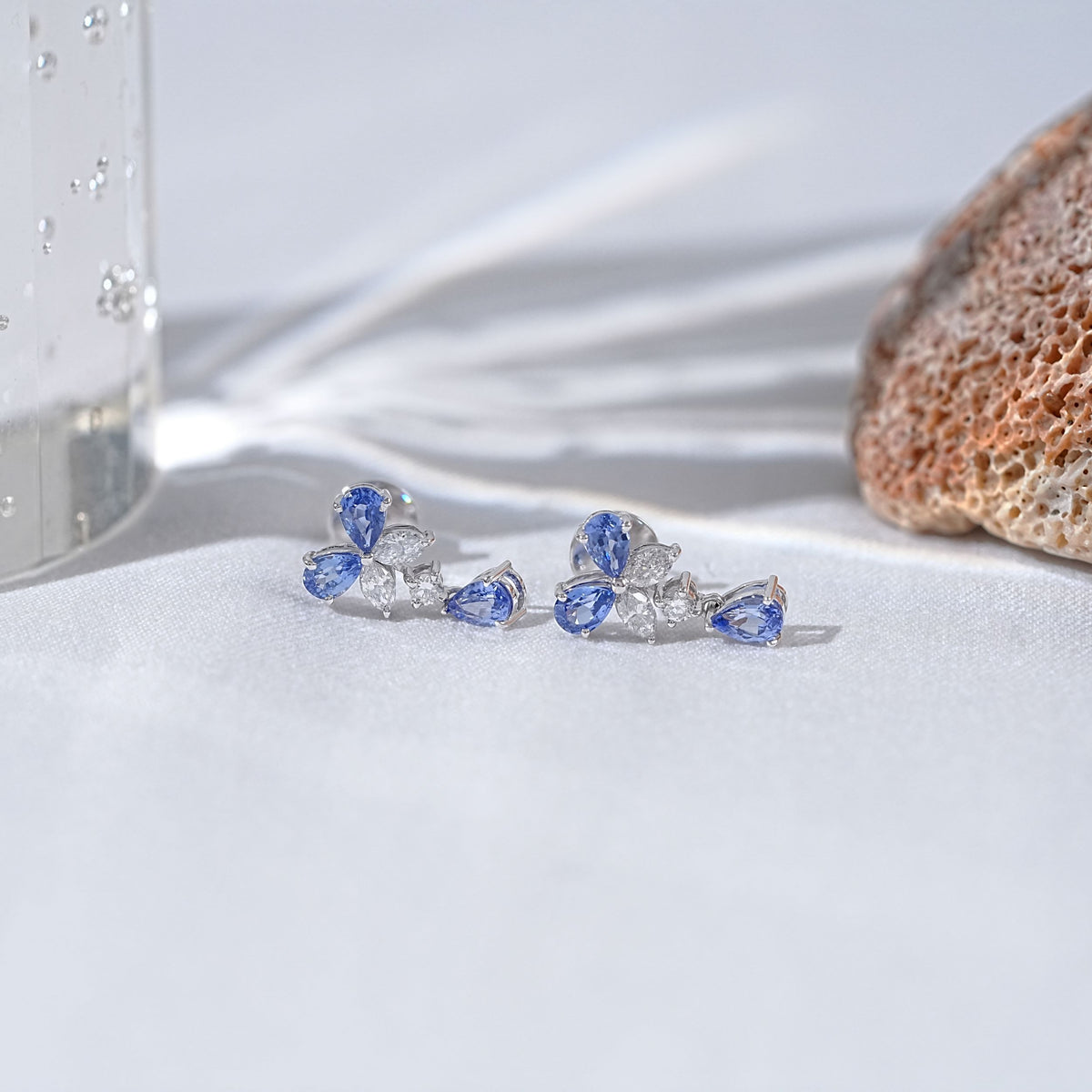 Sapphire Pear Gemstone Butterfly Shape Earrings