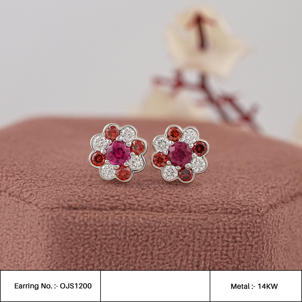 Round Ruby Gemstone Floral Shape Earrings
